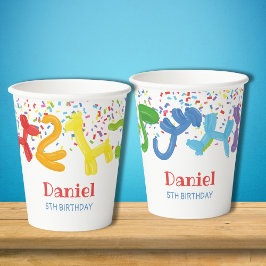 誕生日動物のバルーンの招待 紙コップ