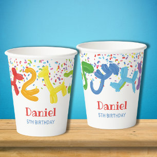 誕生日動物のバルーンの招待 紙コップ