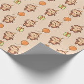 誕生日動物可愛いサル子供の誕生日パーティー ラッピングペーパー (角)