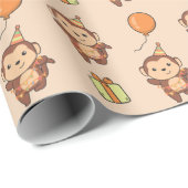 誕生日動物可愛いサル子供の誕生日パーティー ラッピングペーパー (ロールコーナー)