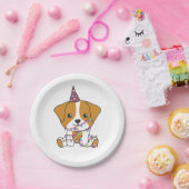 誕生日動物可愛いジャックラッセル誕生日パーティー ペーパープレート (パーティー)