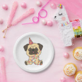 誕生日動物可愛いパグ子供へ誕生日パーティー ペーパープレート (パーティー)