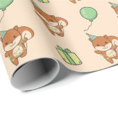 誕生日動物可愛いリス子供の誕生日パーティー ラッピングペーパー (ロールコーナー)