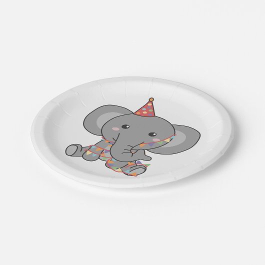 誕生日動物可愛い象子供の誕生日パーティー ペーパープレート (アングル)