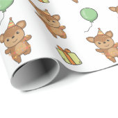 誕生日動物可愛い鹿子供の誕生日パーティー ラッピングペーパー (ロールコーナー)