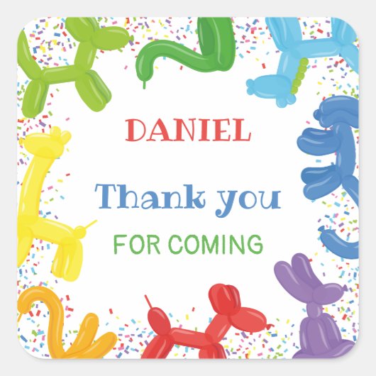 誕生日動物風船 スクエアシール (正面)