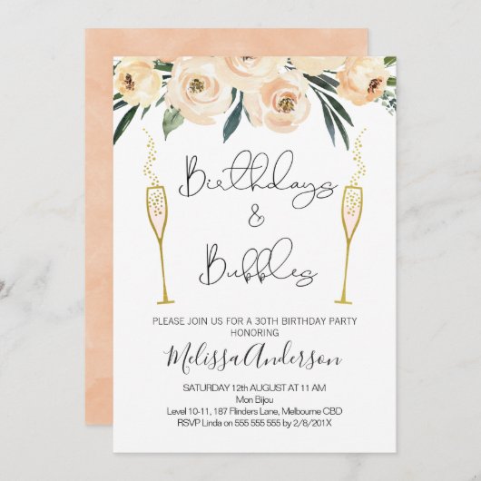 誕生日及び泡状フローラ誕生日招待状 招待状 (正面/裏面)