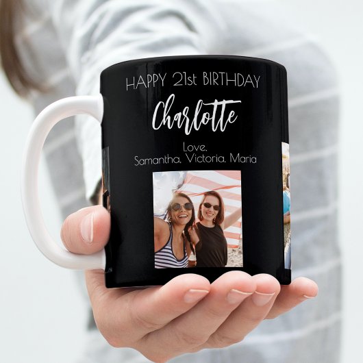 誕生日友達ブラックフォトネーム コーヒーマグカップ
