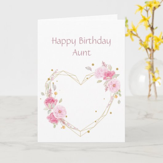 誕生日叔母ピンクフラワーハートカード カード (黄色い花)