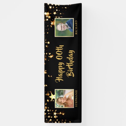 誕生日同年齢any年2人の金ゴールド星 横断幕 (縦)