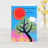 誕生日名を追加Red Sun山富士 カード (黄色い花)