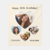誕生日名フォトハートコラージュクリーム フリースブランケット (正面)