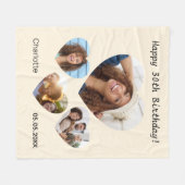 誕生日名フォトハートコラージュクリーム フリースブランケット (正面(横))