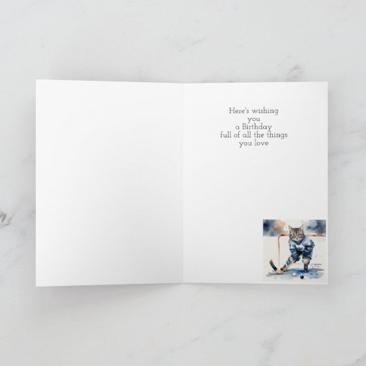 誕生日名前をカスタムするおもしろいかわいい猫遊のホッケー カード (内部)