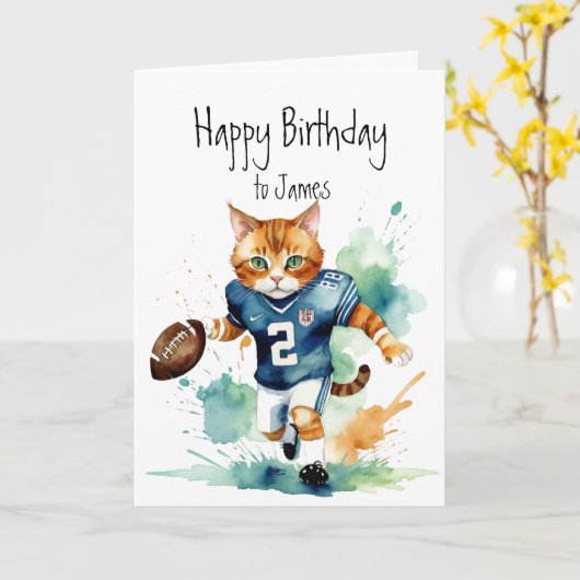 誕生日名前をカスタムするおもしろいかわいい猫遊ズサッカー カード (黄色い花)