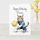 誕生日名前をカスタムするキャット遊のバレーボール カード (黄色い花)