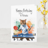 誕生日名前をカスタムするキャット遊ズテーブルテニス カード (黄色い花)