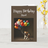 誕生日名前をカスタムするパーフェクト誕生日ドッグバルーン カード (黄色い花)