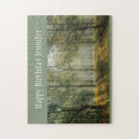 誕生日名前をカスタムするフォレストツリーズサマーウィルダーネス ジグソーパズル (縦)