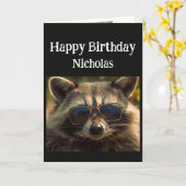 誕生日名前をカスタムするブラザークールラクーン カード (黄色い花)