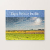 誕生日名前をカスタムするプレーリーフィールドファームランド ジグソーパズル (横)