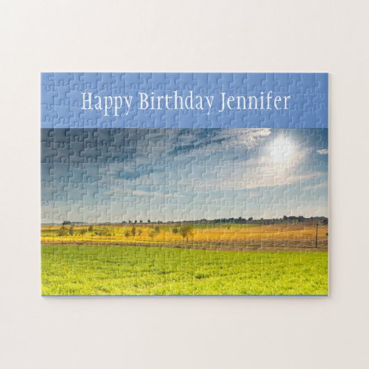 誕生日名前をカスタムするプレーリーフィールドファームランド ジグソーパズル (横)