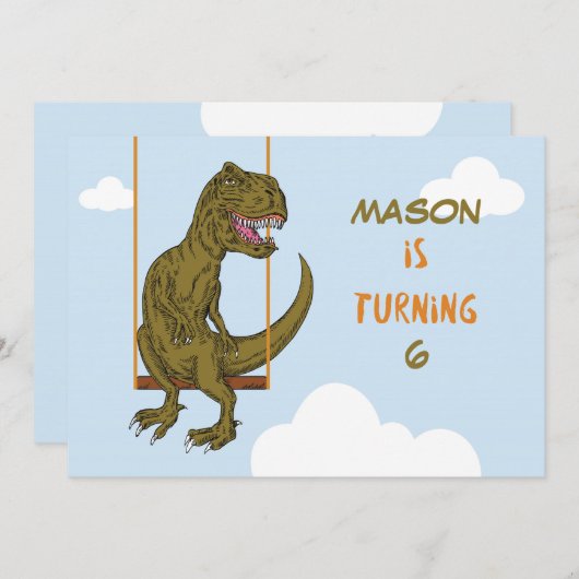 誕生日名前をカスタムする、年齢パーソナライズされた恐竜オン 招待状 (正面/裏面)