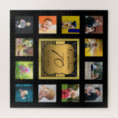 誕生日名年フォトブラック金ゴールドアールデコ ジグソーパズル (横)