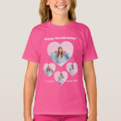 誕生日名年齢写真ハートコラージガールピンク Tシャツ (正面)