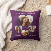 誕生日名年齢写真ハートコラージュ女性パープル クッション (ブランケット)