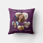 誕生日名年齢写真ハートコラージュ女性パープル クッション (裏面)
