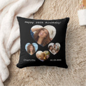 誕生日名年齢写真ハートコラージュ女性ブラック クッション (ブランケット)