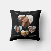 誕生日名年齢写真ハートコラージュ女性ブラック クッション (裏面)