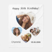 誕生日名年齢写真ハートコラージュ女性 フリースブランケット (正面)
