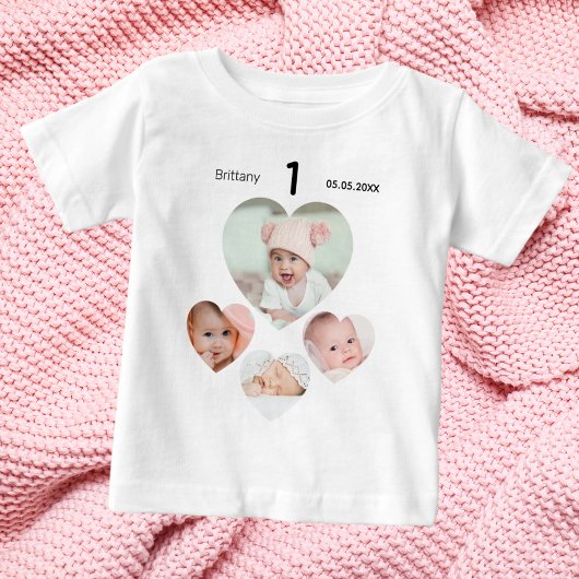 誕生日名age photo collage baby girl ベビーTシャツ