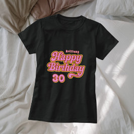 誕生日名age pink white retro 70's black tシャツ