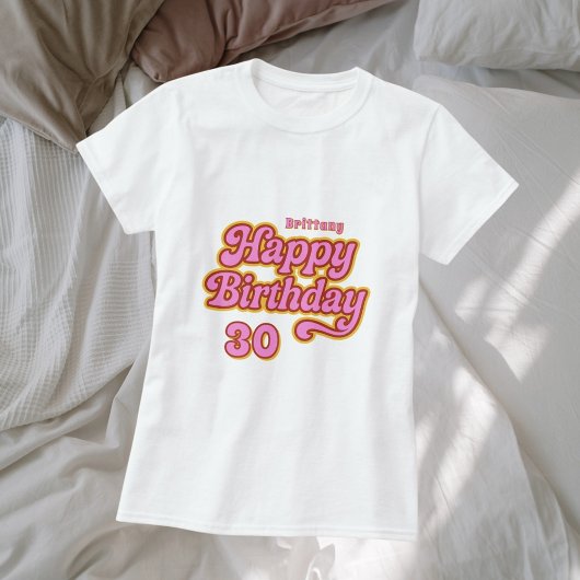 誕生日名age pink white retro 70's tシャツ