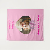 誕生日名photo pink tiara baby girl welcome タペストリー (正面(横))