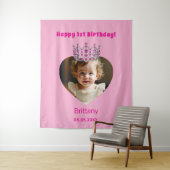 誕生日名photo pink tiara baby girl welcome タペストリー (インサイチュ)
