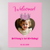 誕生日名photo pink tiara baby girl welcome ポスター (正面)