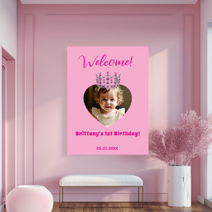 誕生日名photo pink tiara baby girl welcome ポスター