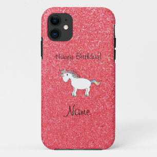 誕生日名unicorn light pinkグリッター iPhone 11 ケース