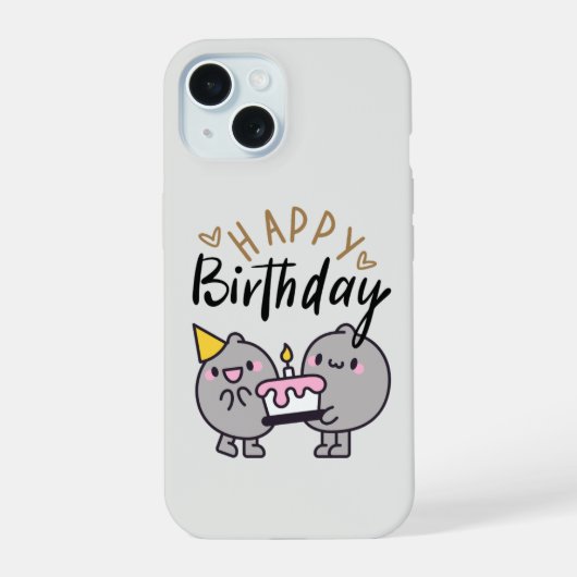 誕生日向けのシンプルな黒と白のモダンなスマホケース iPhone 15ケース (裏面)