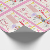 誕生日回転木馬ホース追加ガールズネーム ラッピングペーパー (角)