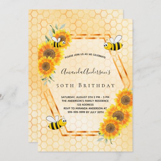 誕生日夏の黄色い素朴なひまわり 招待状 (正面/裏面)