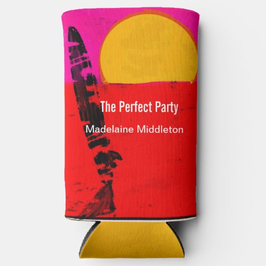 誕生日夏ビーチレトロポスター スリム缶クーラー (正面)