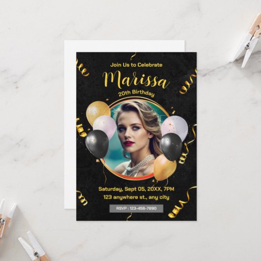 誕生日大人パーティーの個人用設定招待状 招待状 (正面/裏面インサイチュ)