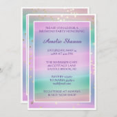 誕生日大学院ピンクパステル紙吹雪写真 招待状 (正面/裏面)