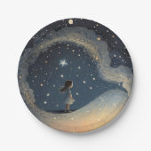 誕生日天星の水彩少女モダン ペーパープレート (正面)