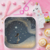 誕生日天星の水彩少女モダン ペーパープレート (パーティー)